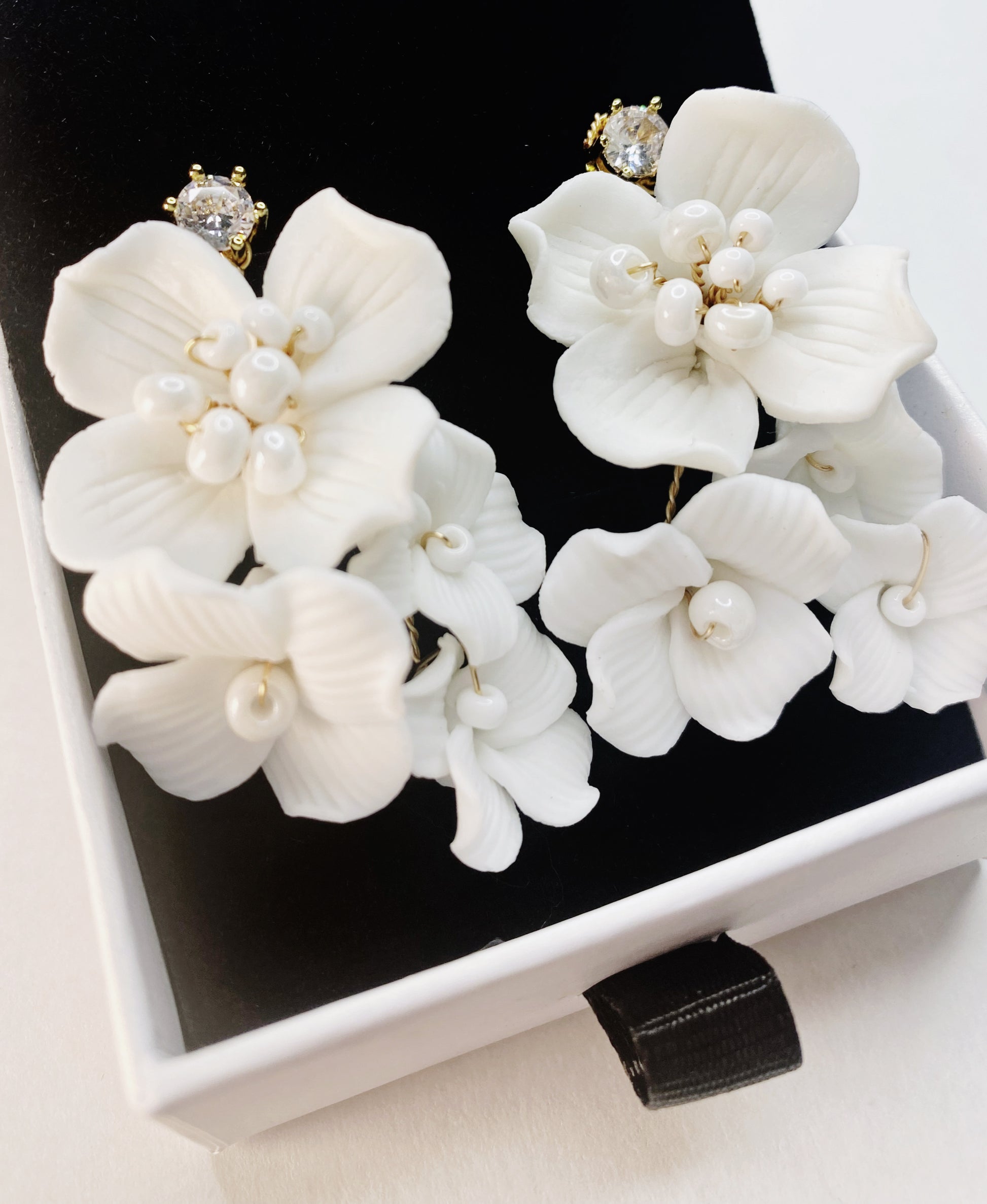 Porcelain bridal flower earrings 